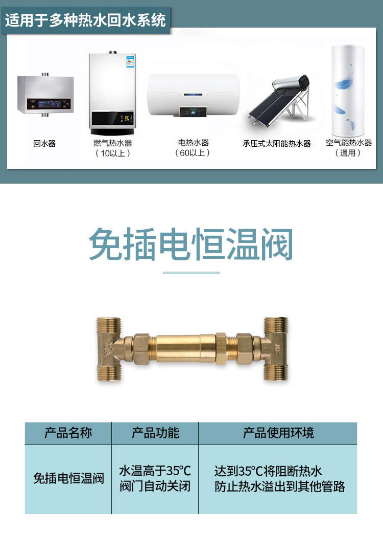 免插電溫控閥 零冷水熱水器H閥溫控H閥無管回水免插電恒溫閥 H閥溫控閥批發(fā)零售-空氣能熱泵廠家